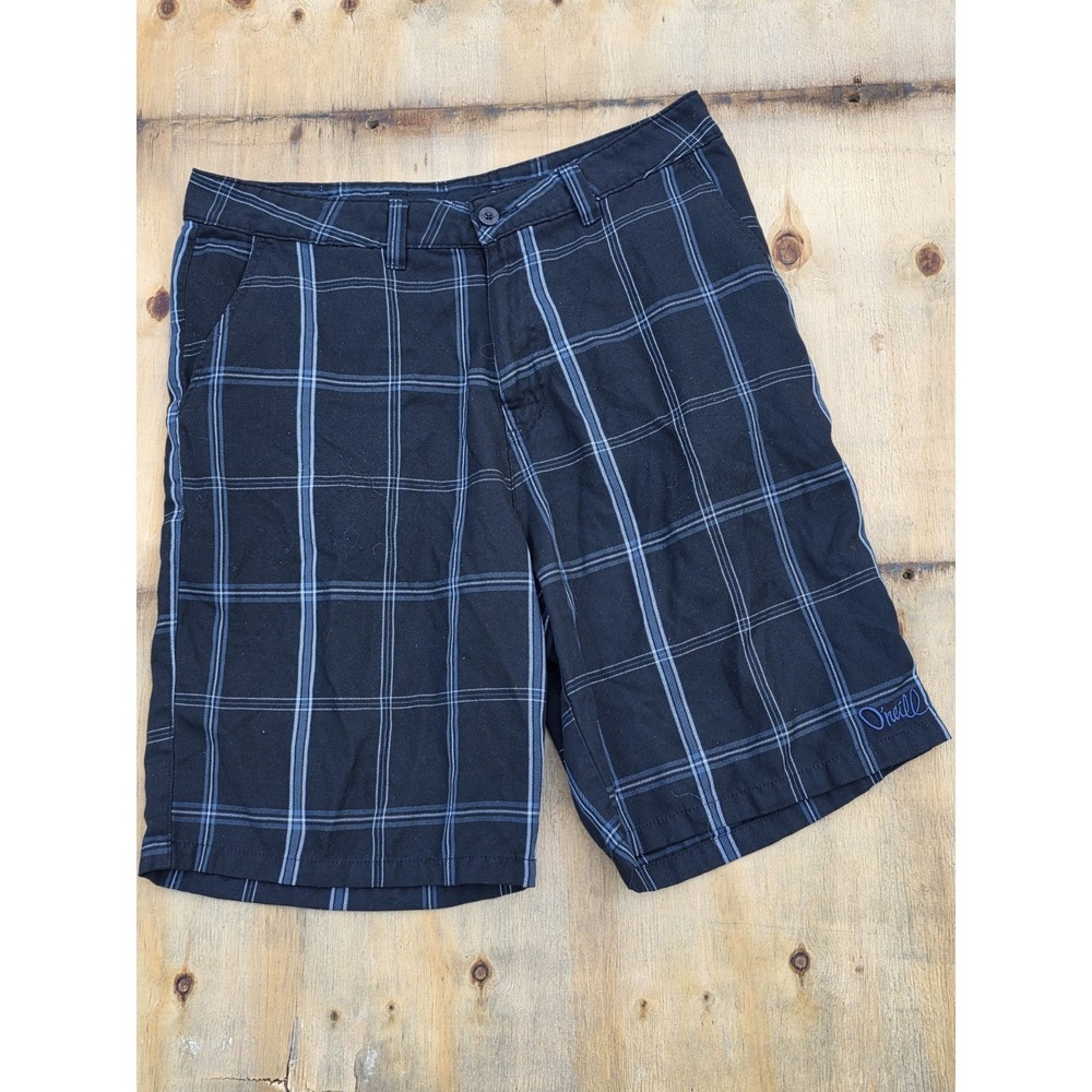 Vintage ONeill Shorts Mens 36 Black Pinstripe Y2K Surf Skate Boardshorts Twill